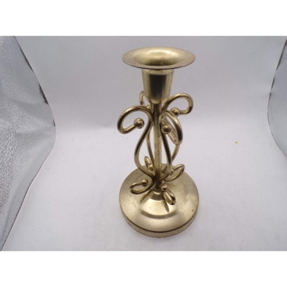 Vintage Brass Taper Candle Holder Art Nouveau Scroll Design Gold Candlestick 6.5